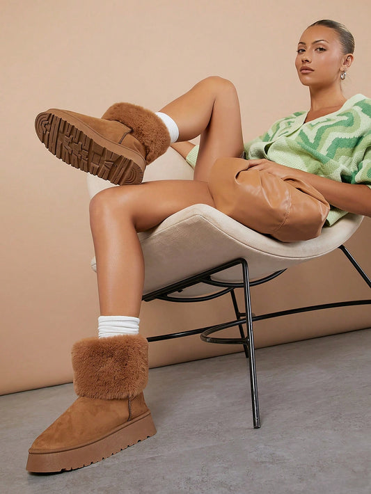 Fuzzy Cuff Slip On Boots