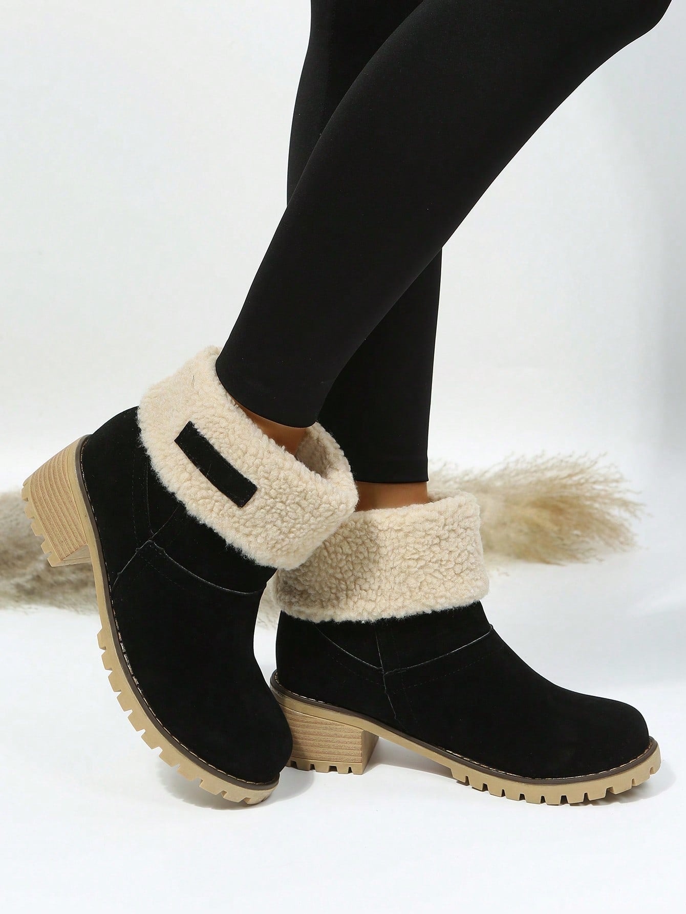 Women's Fashion Boots Snow Boots Mid-calf Boots With Chunky Heel And Trim, Winter