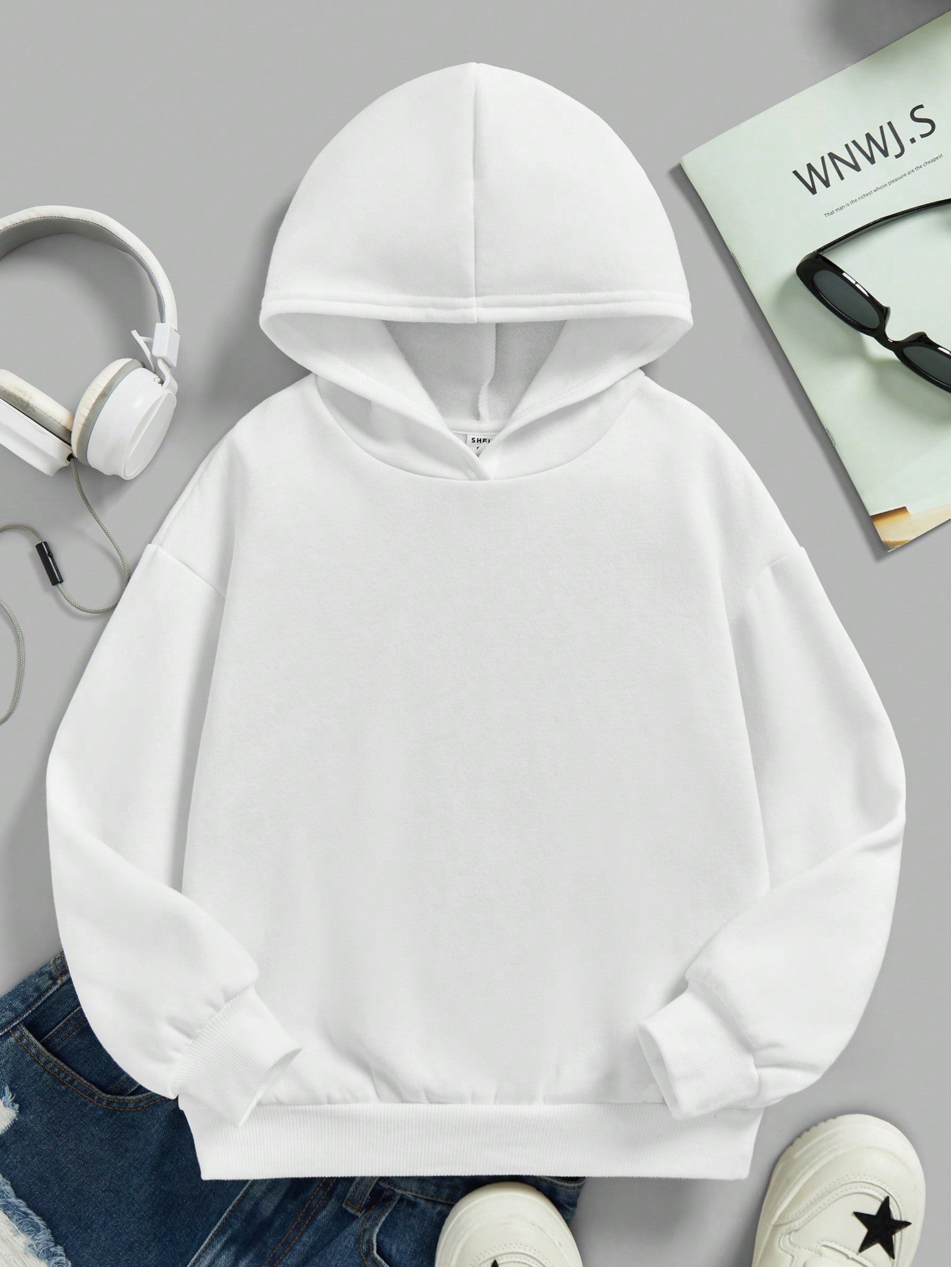 Teen Girl Solid Drop Shoulder Hoodie