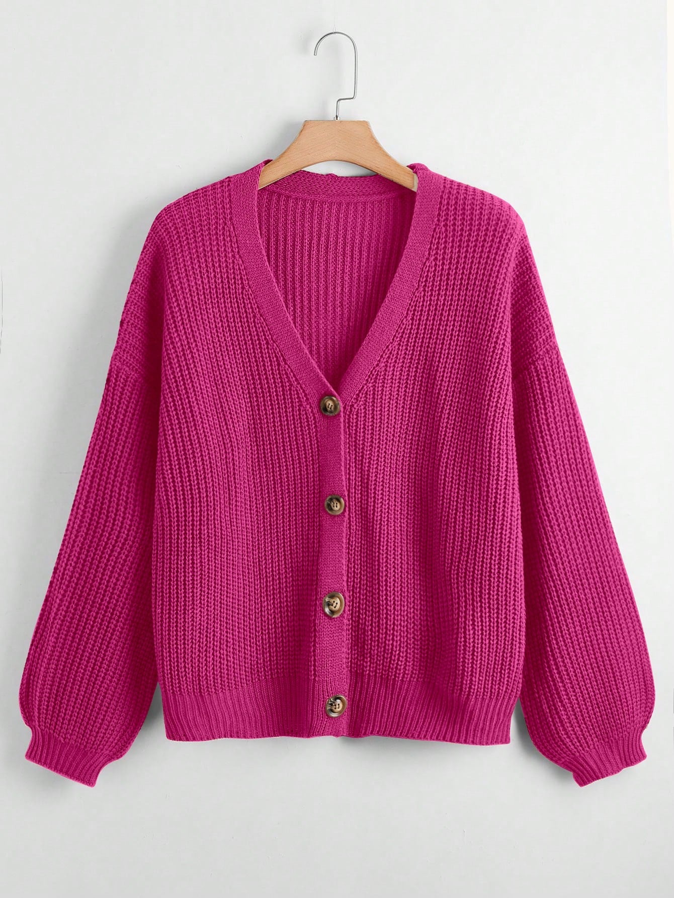 Plus Button Front Drop Shoulder Cardigan