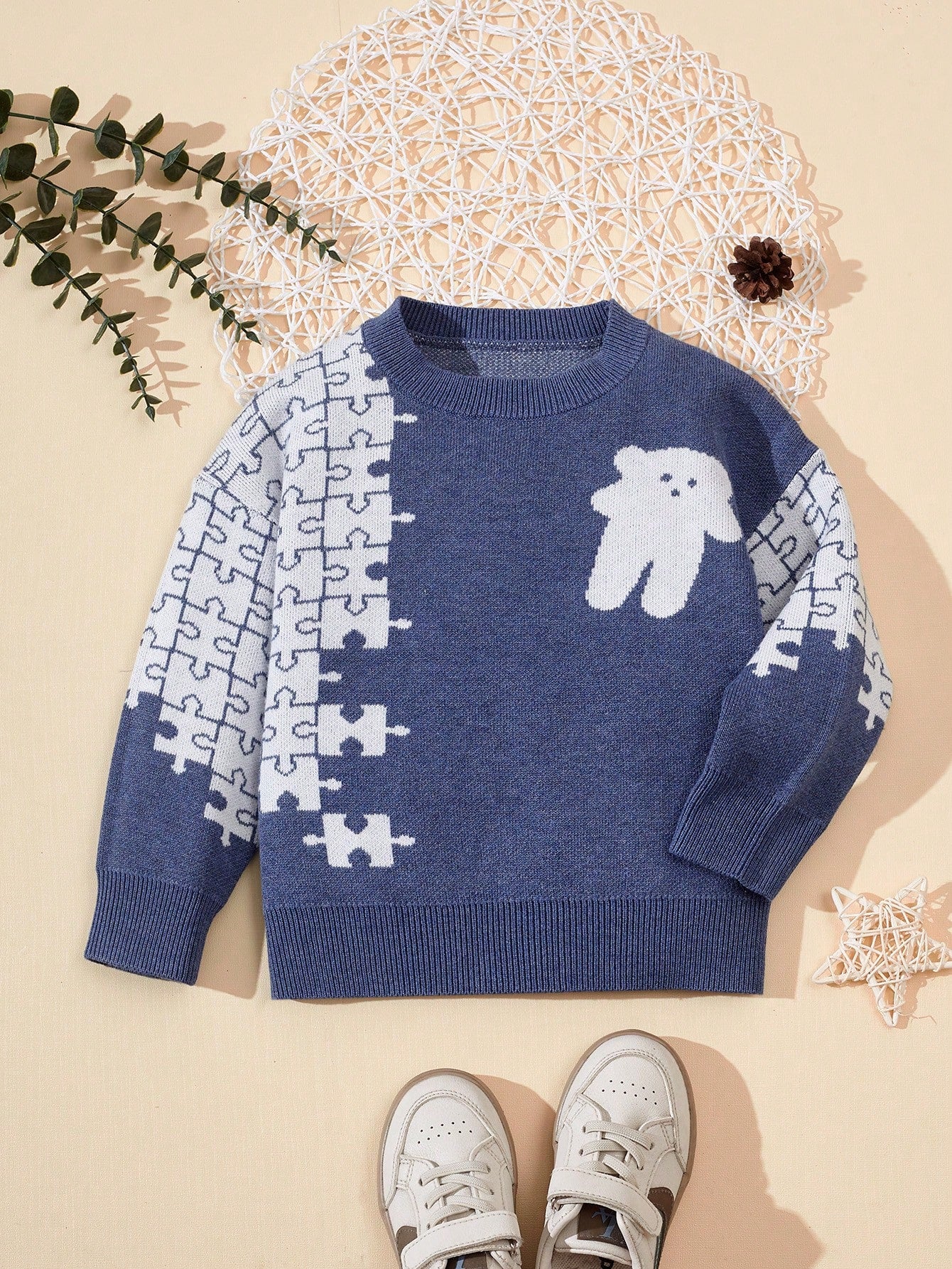 Young Boy Cartoon Pattern Drop Shoulder Sweater