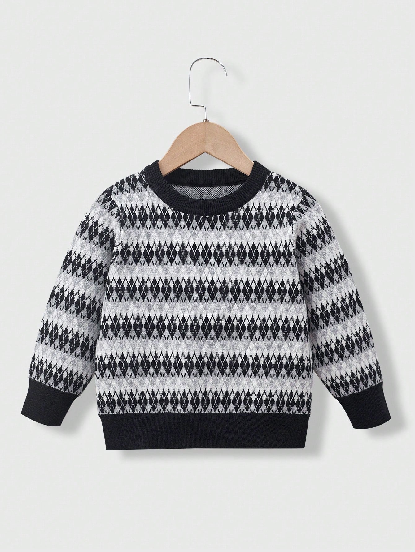 Young Boy Geo Pattern Contrast Trim Sweater