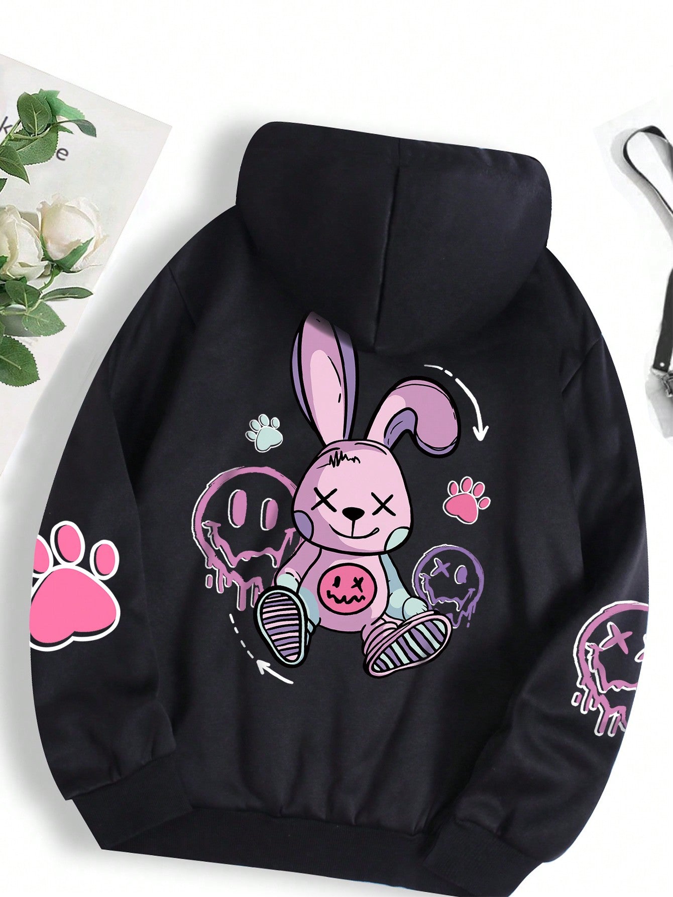 Plus Cartoon Graphic Kangaroo Pocket Drawstring Thermal Hoodie