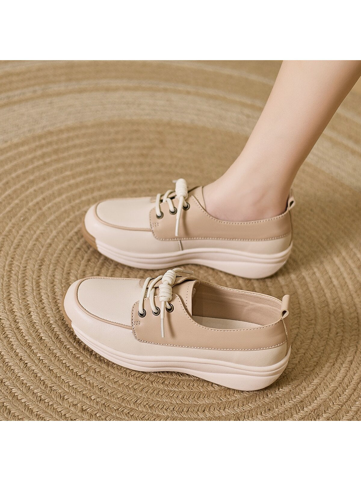 Women's New Thick Sole Casual Shoes For Spring And Autumn, Low Top, Lightweight, Comfortable, Versatile, Non-slip, Wear-resistant, With Shoeslaces