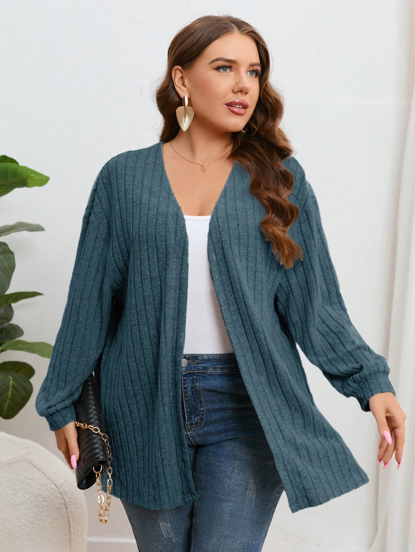 Plus Drop Shoulder Open Front Cardigan