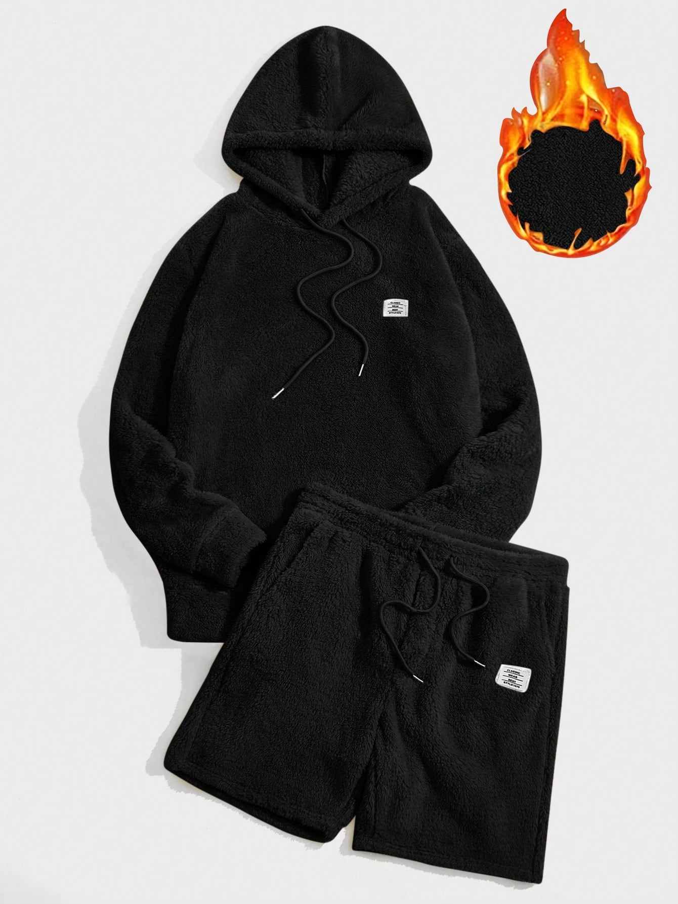 Men Letter Patched Drawstring Hoodie & Shorts