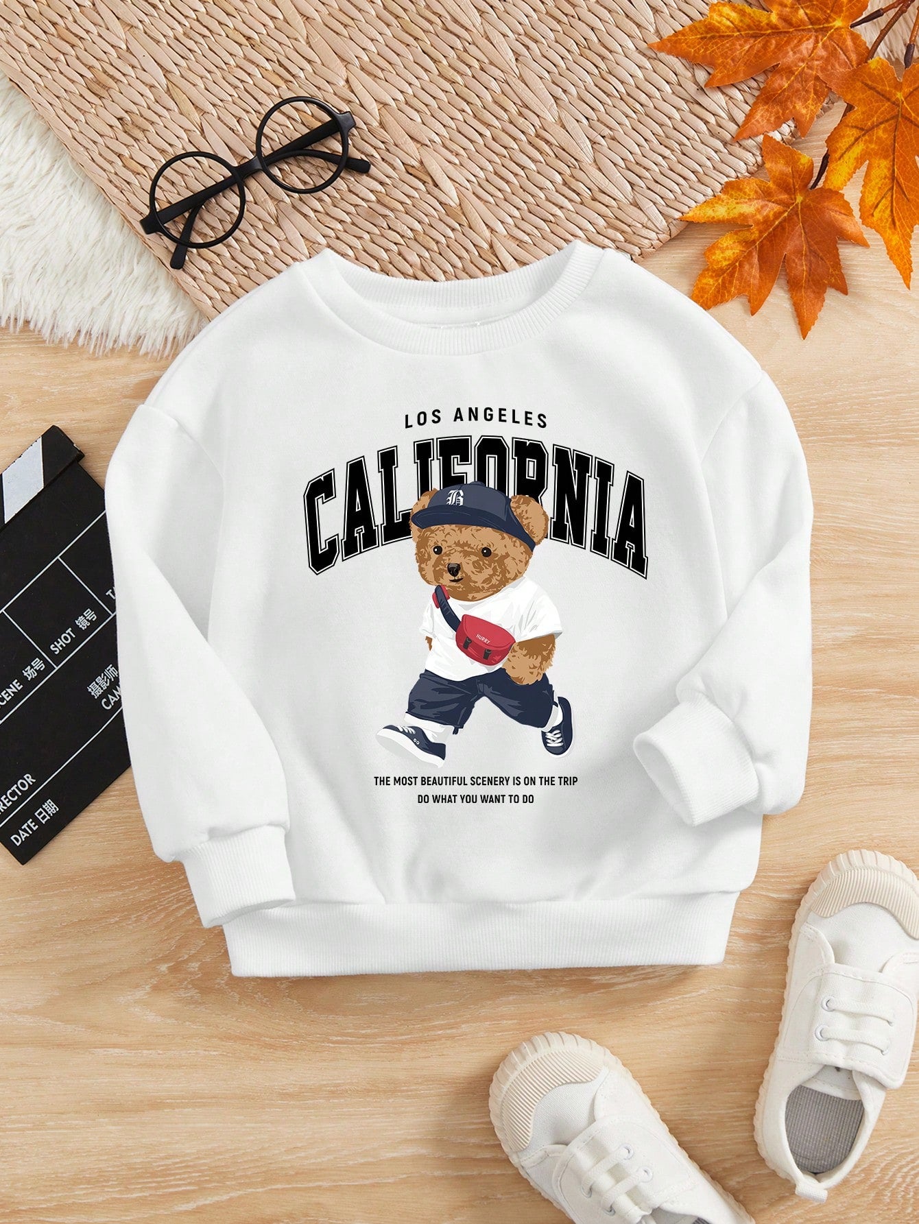 Young Boy Bear & Slogan Graphic Thermal Lined Sweatshirt