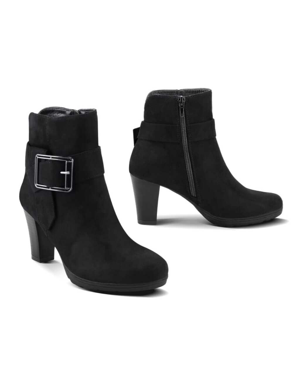 Women Wide Width Ankle Boots Classic Chunky Heel Ankle Strap Buckle Booties