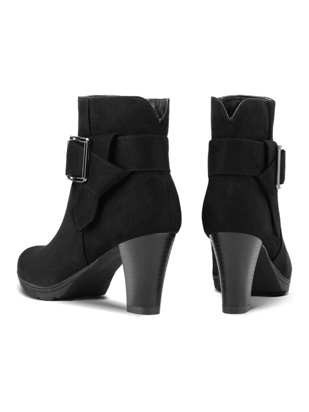 Women Wide Width Ankle Boots Classic Chunky Heel Ankle Strap Buckle Booties