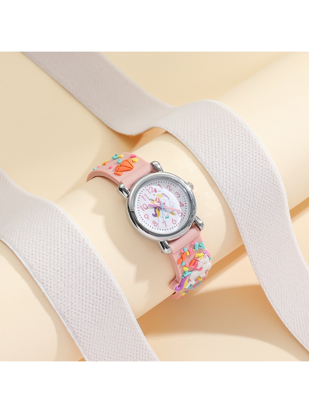 1pc Kids Diamond & Unicorn Decor Round Dial Quartz Watch For Daily Life