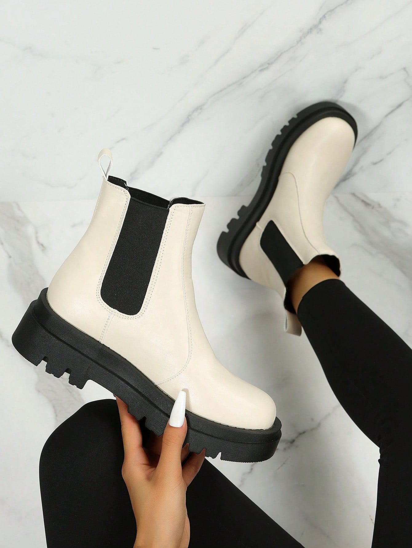 Women's Fashionable Chunky-heeled Slip-on Chelsea Boots For Fall And Winter, Casual Wear