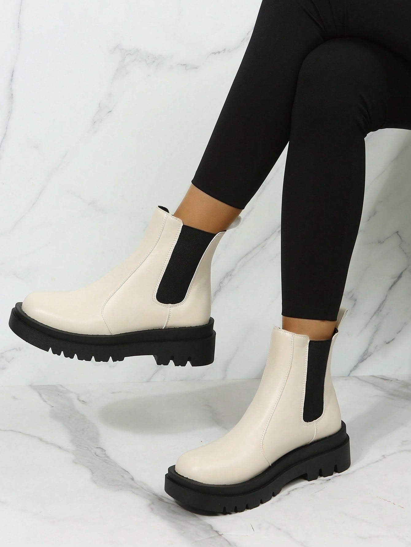 Women's Fashionable Chunky-heeled Slip-on Chelsea Boots For Fall And Winter, Casual Wear