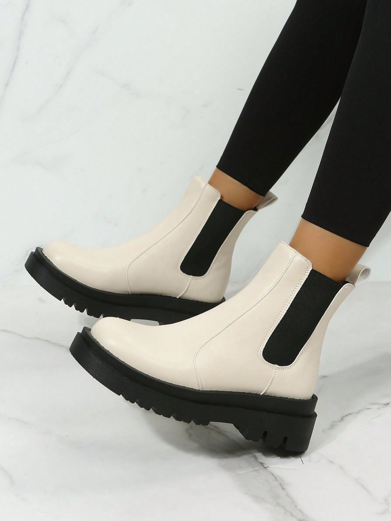 Women's Fashionable Chunky-heeled Slip-on Chelsea Boots For Fall And Winter, Casual Wear