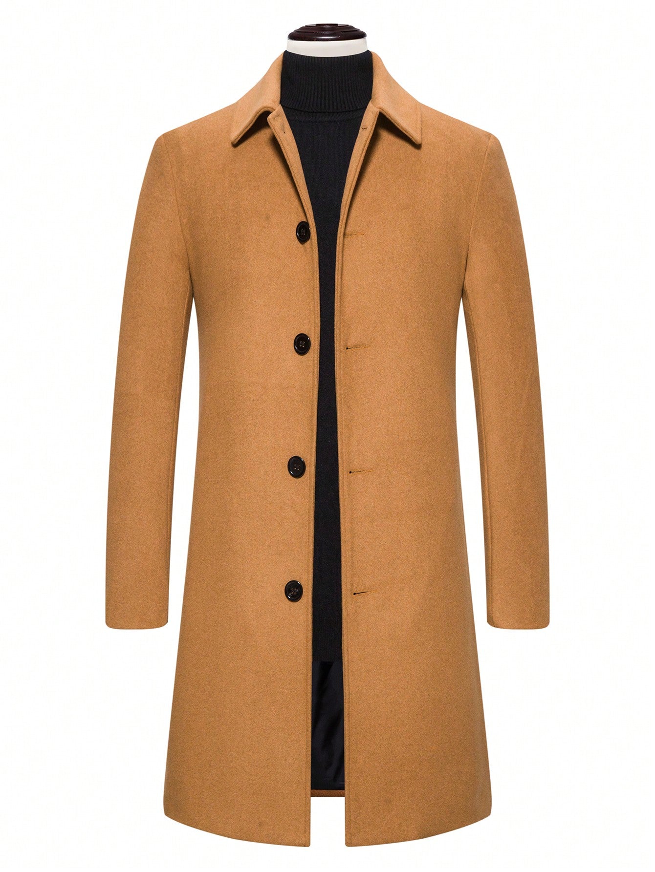 Men 1pc Button Front Solid Overcoat