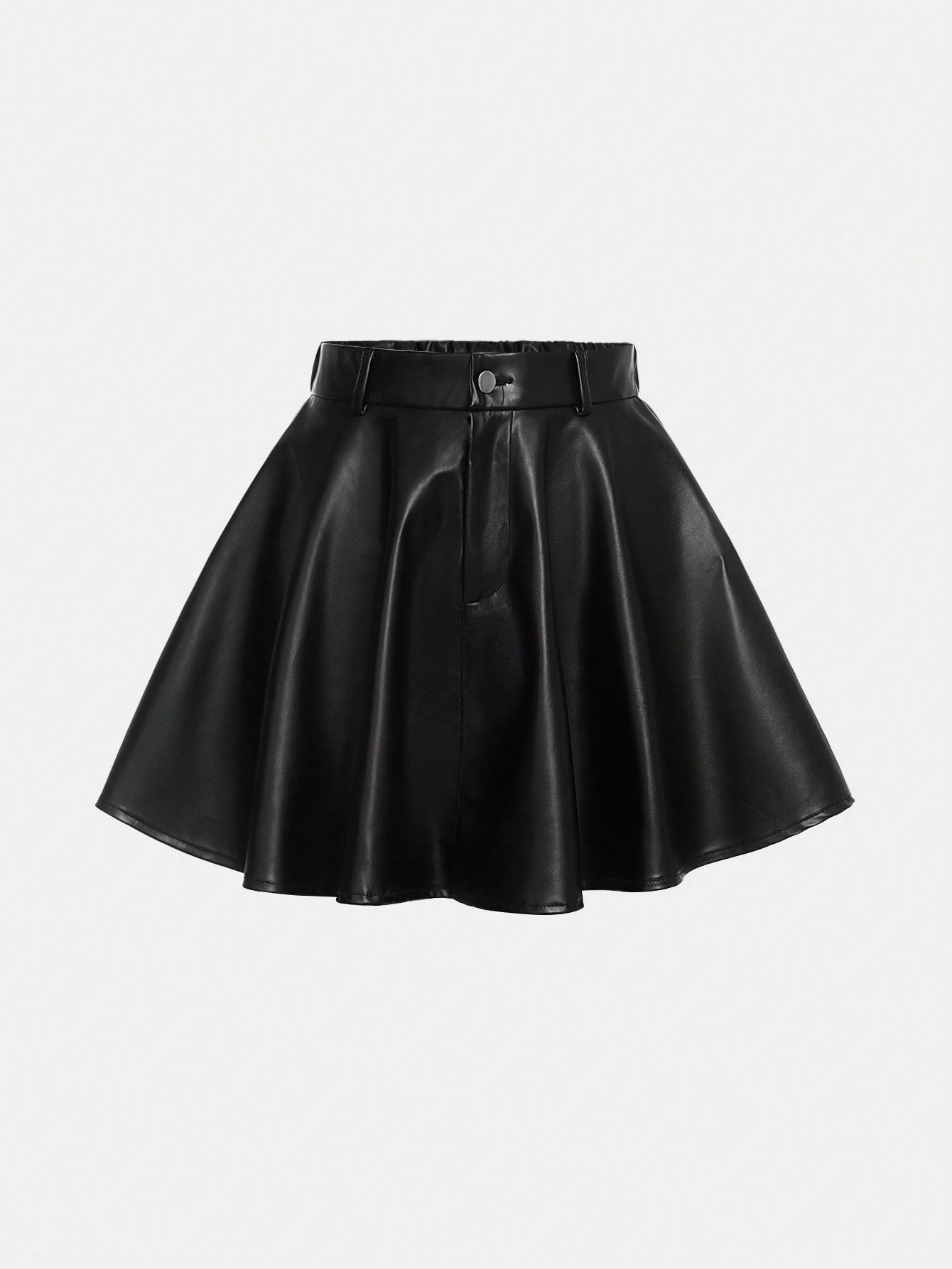 Teen Girl Plain Sunflower Swing PU Leather Casual Skirt