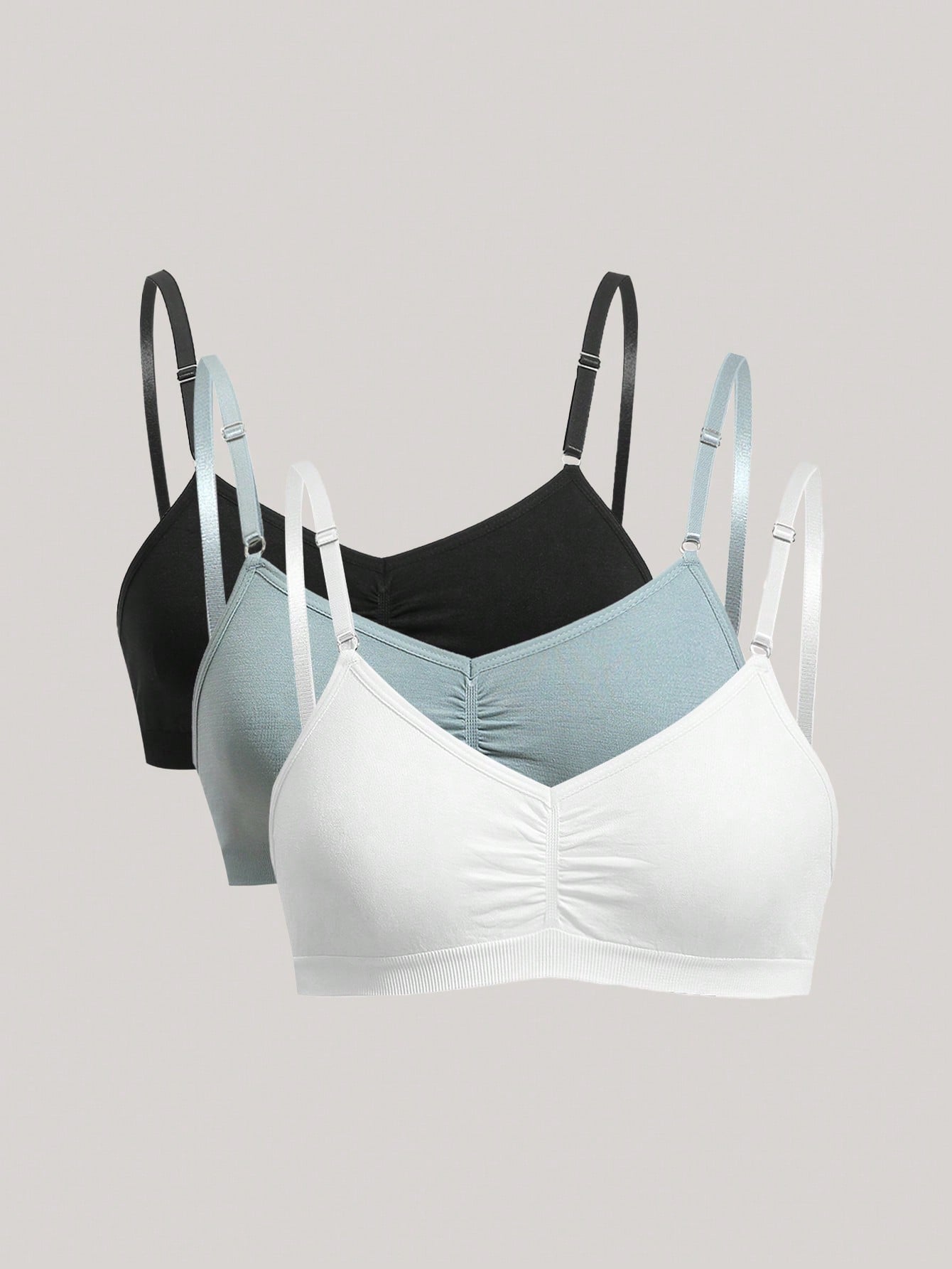 3pcs Plain Women's Bra Set, Including Wireless Bra And Bralette