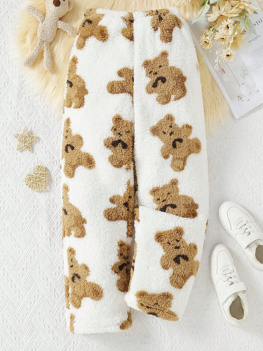 Tween Girl Bear Print Teddy Pants