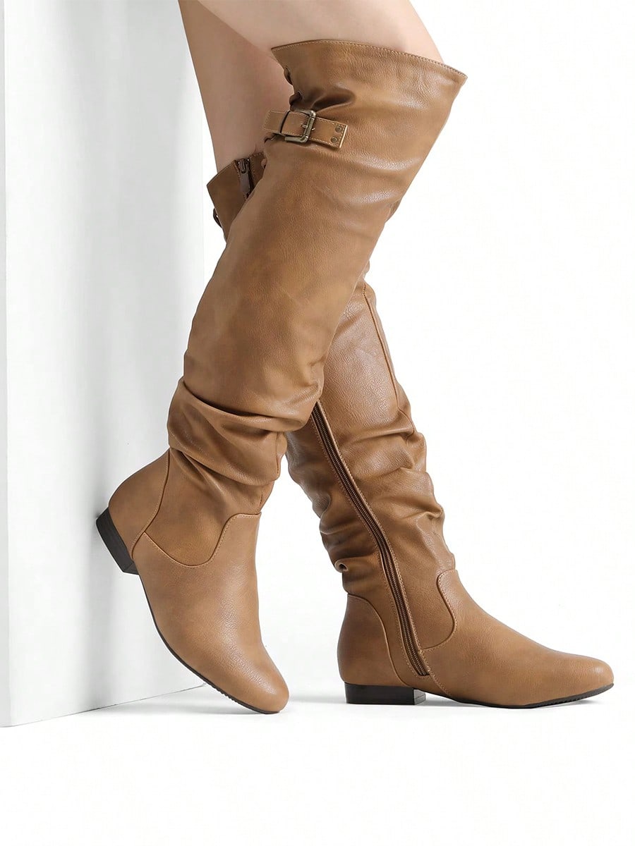 Women's Black Pu Over The Knee Pull On Boots