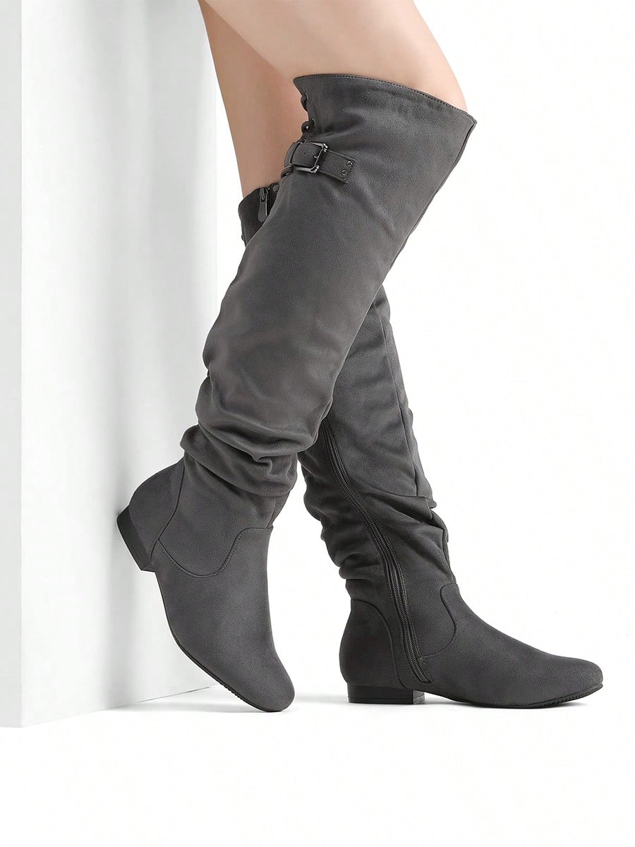 Women's Black Pu Over The Knee Pull On Boots