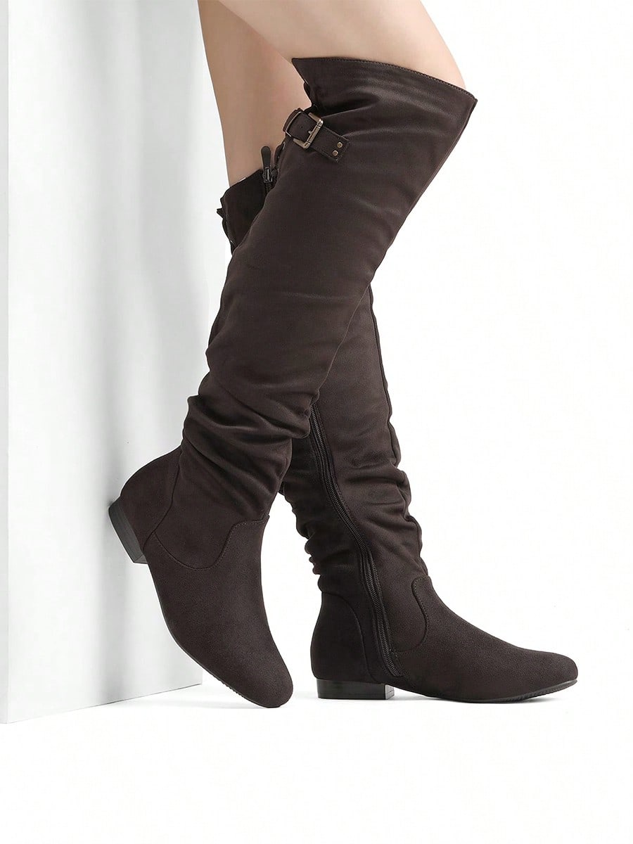 Women's Black Pu Over The Knee Pull On Boots