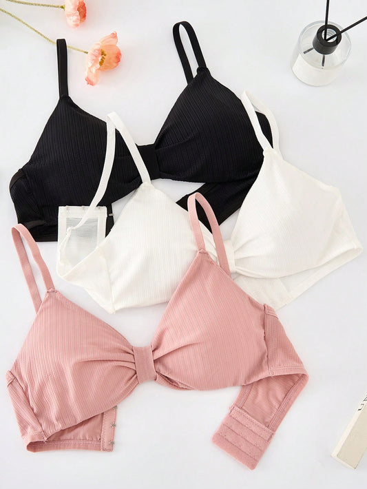 Teen Girl 3pcs Solid Ruched Bust Bra