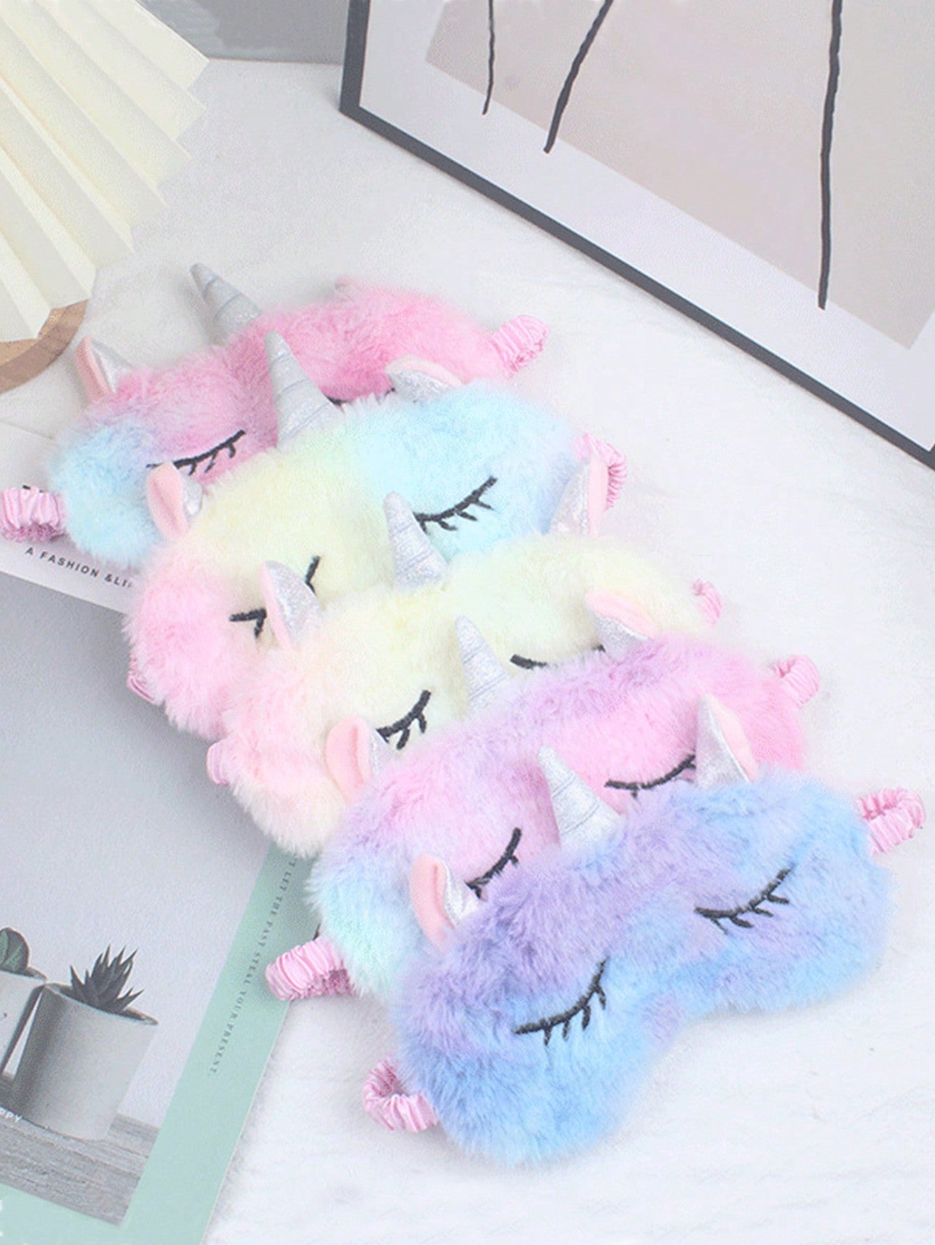 1pc Random Color Cute Plush Unicorn Eye Mask For Girls