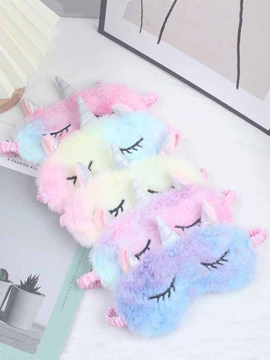 1pc Random Color Cute Plush Unicorn Eye Mask For Girls