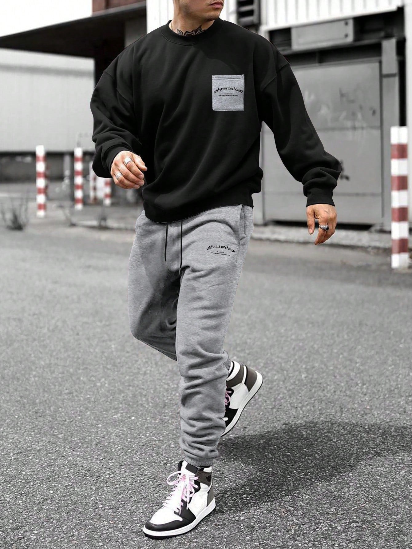 Men Letter Graphic Sweatshirt & Drawstring Waist Sweatpants