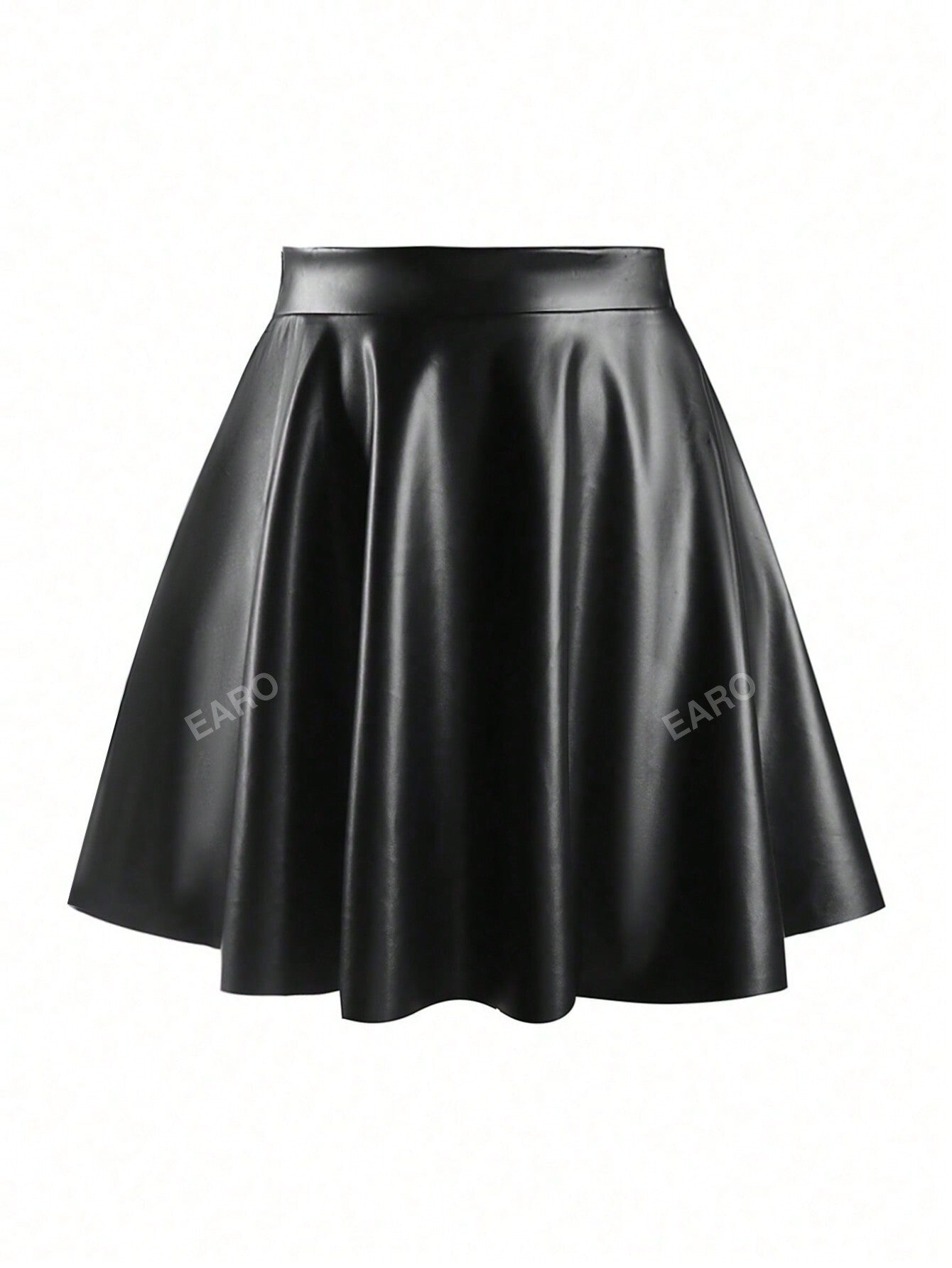 Solid PU Leather Flare Skirt