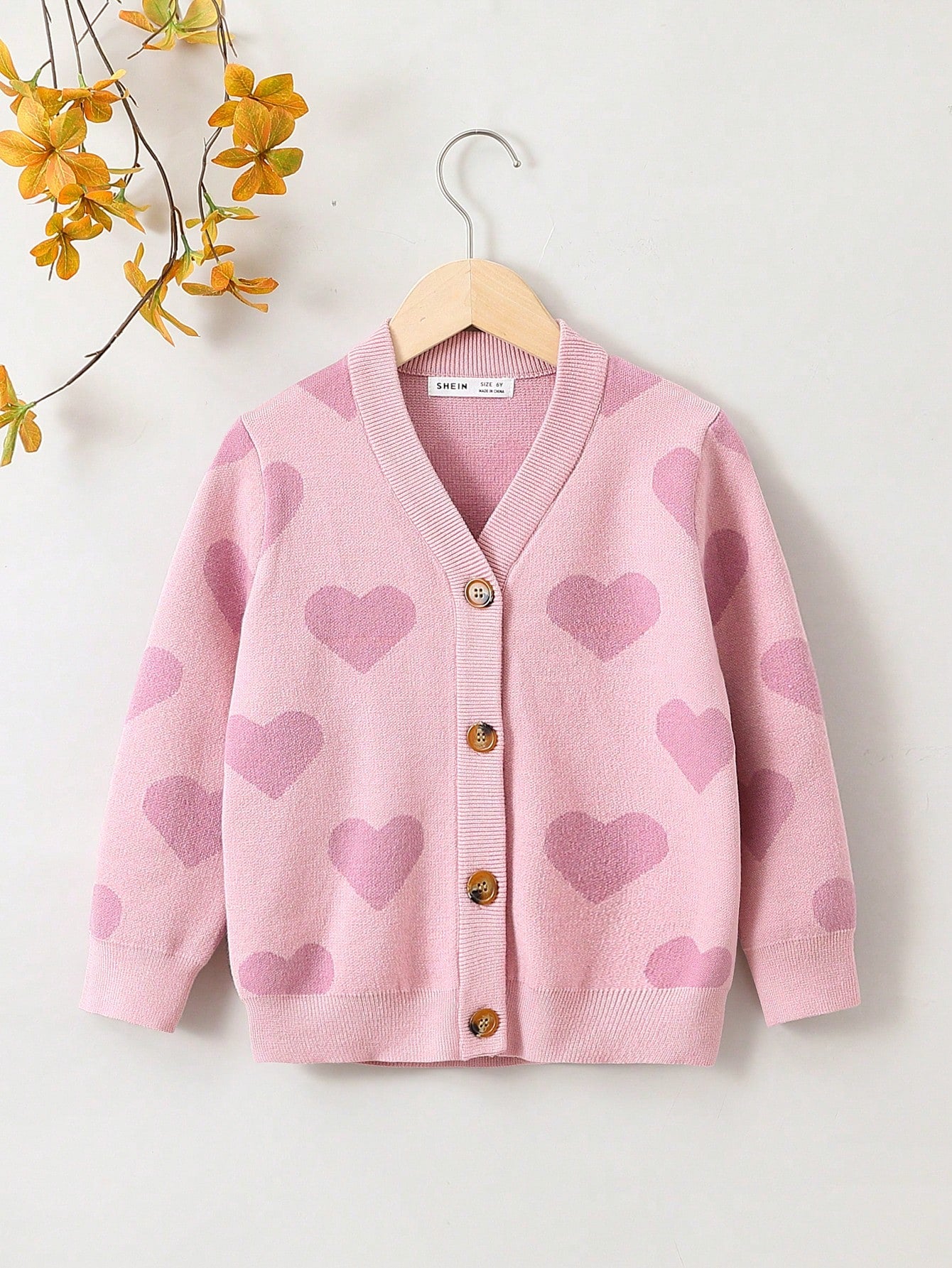 Young Girl Cardigans, Autumn/Winter Cardigan, V-Neck, Long Sleeves, Warm & Comfortable, Cute Pink Hearts, Elegant & Stylish, Suitable For Daily Wear, Travel, Sweet, Casual, Ladylike, Fashionable, Versatile, Suitable For Fall/Winter Season, Home , Vacation