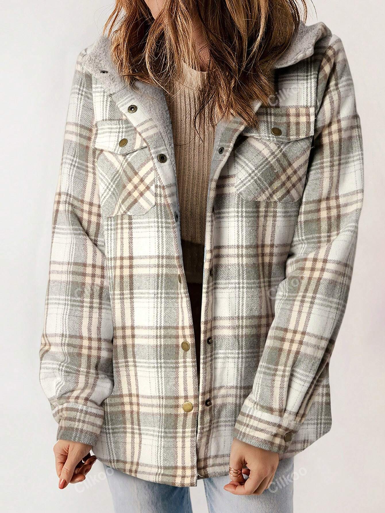 Plaid Print Thermal Lined Hooded Coat