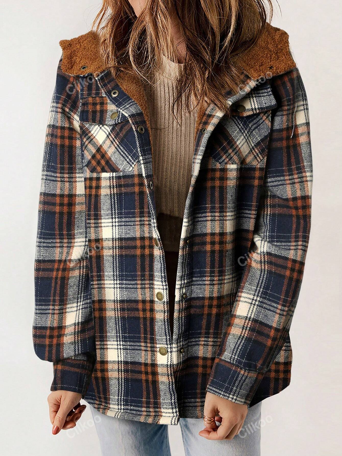 Plaid Print Thermal Lined Hooded Coat