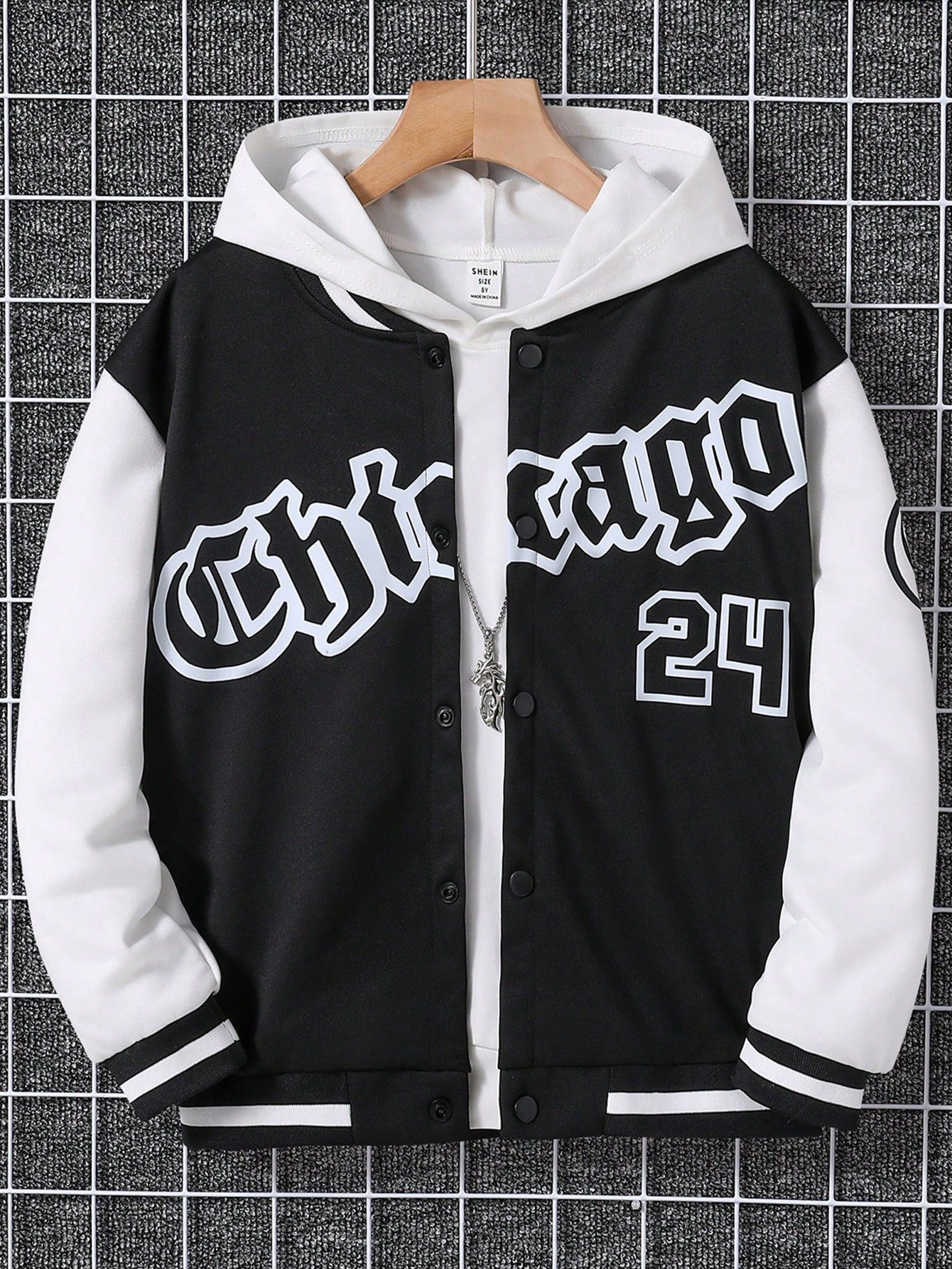 Tween Boy Letter Graphic Two Tone Varsity Jacket Without Hoodie