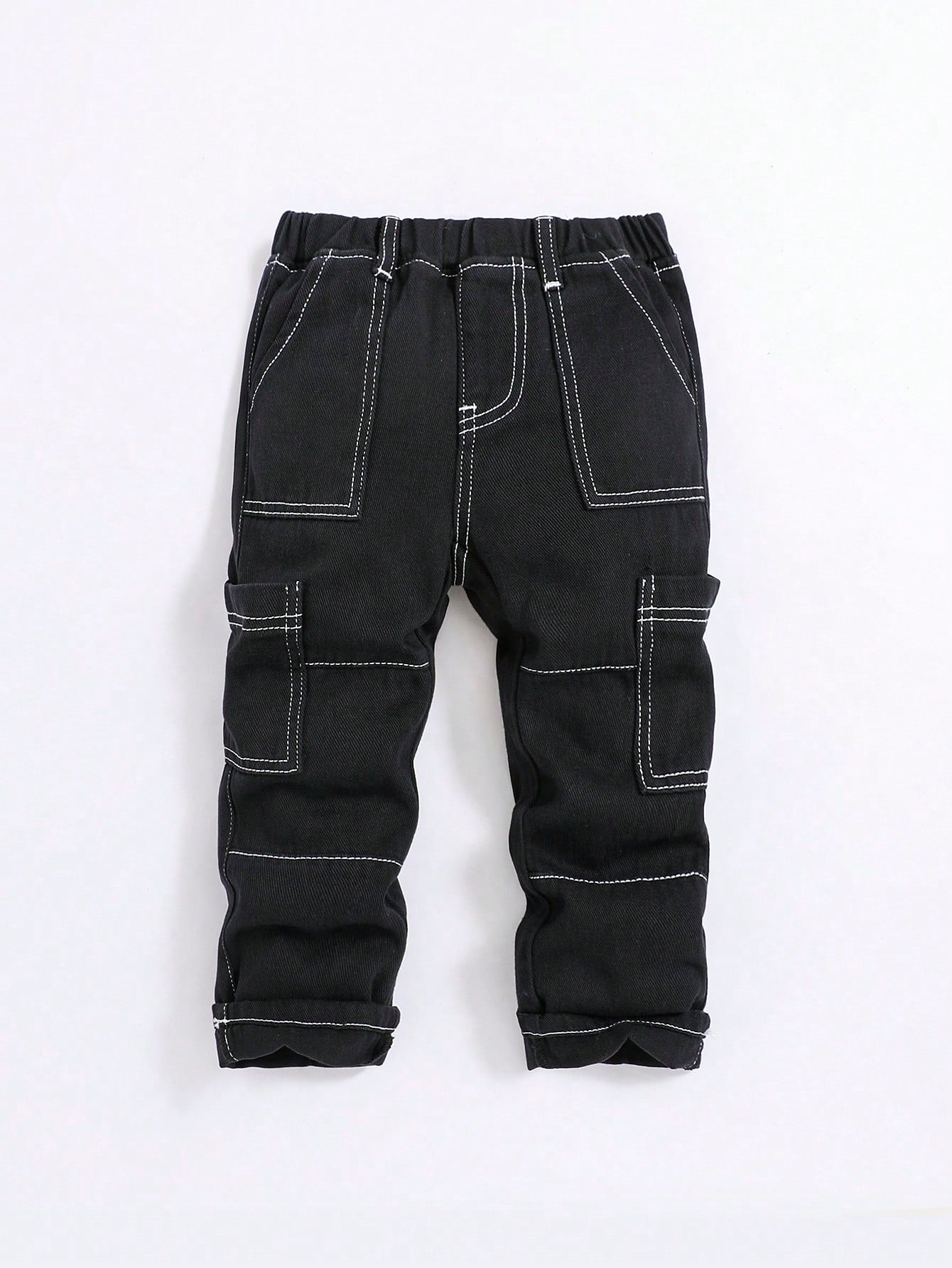 Young Boy Top-stitching Detail Pocket Side Cargo Jeans