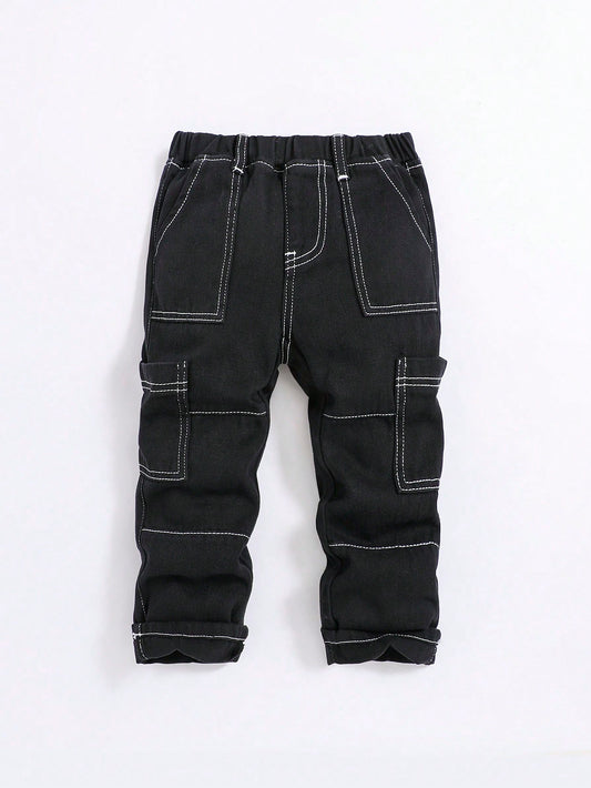 Young Boy Top-stitching Detail Pocket Side Cargo Jeans