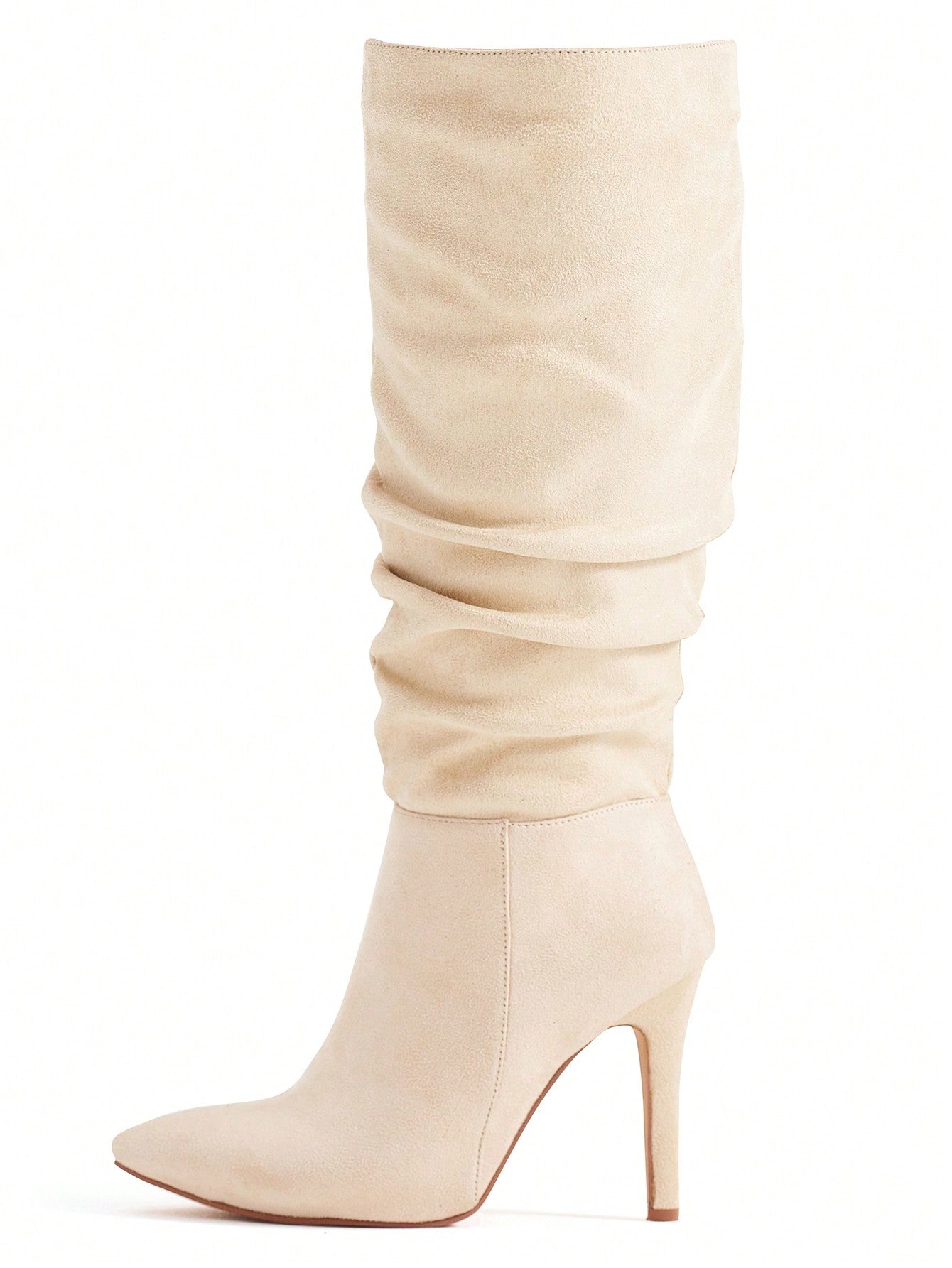 Women Suede Knee High Boots Pointed Toe Stiletto Boot Slouchy Zipper High Heel Boots Valentine's Day