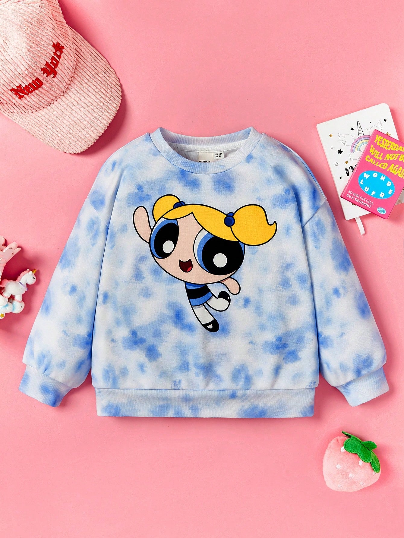 Young Girl Tie Dye Cartoon Graphic Drop Shoulder Pullover