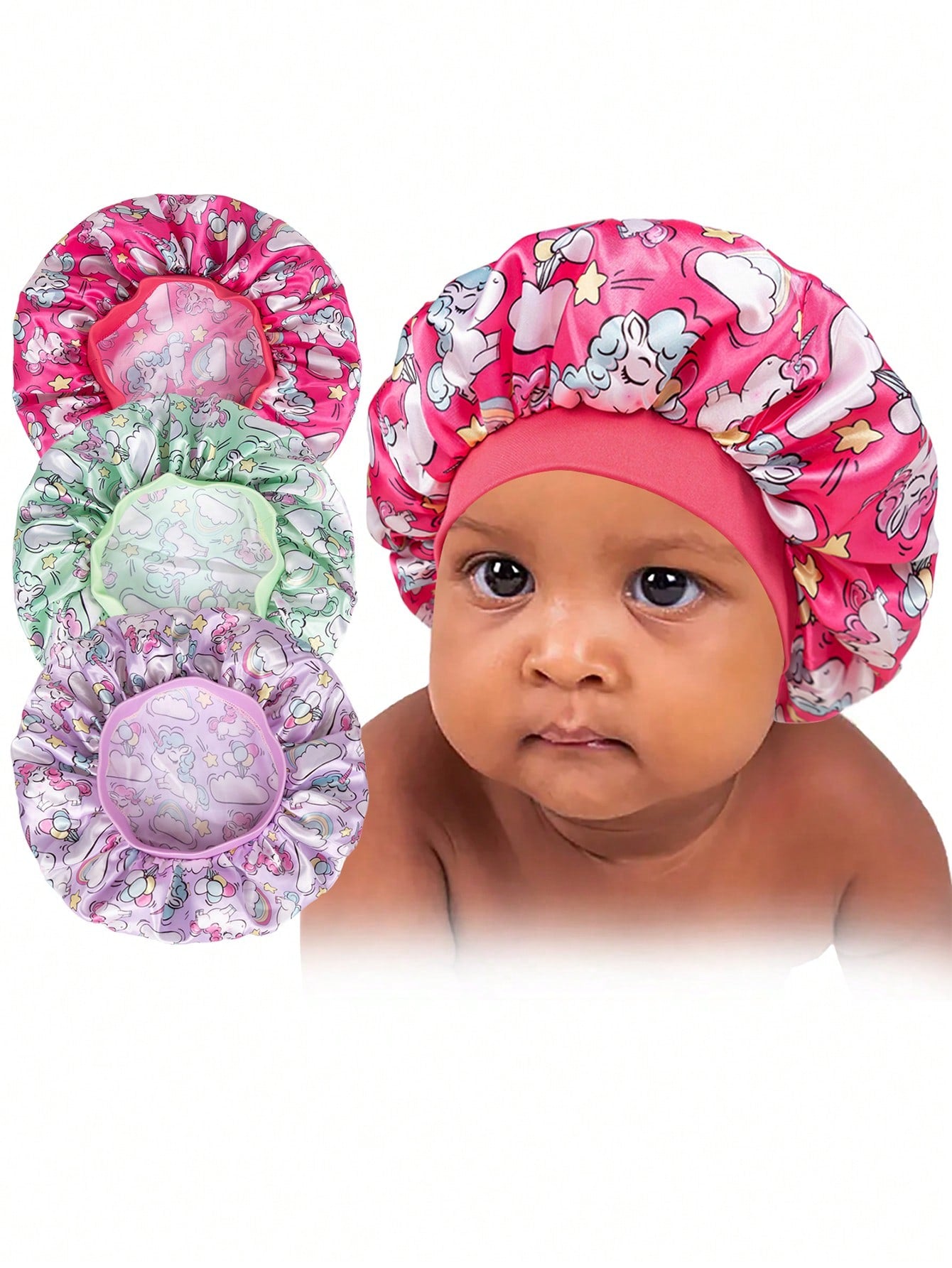 3pcs Kids' Bonnet Hat Set, Elastic & Printed & Comfortable Headwear