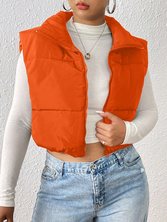 Plus Zip Up Crop Vest Puffer Coat