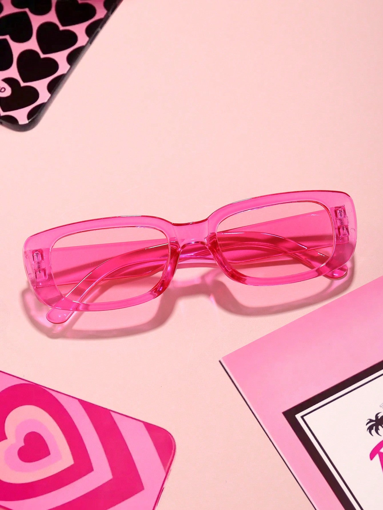 1pair Fashionable Pink Rectangle Sunglasses For Teenage & Adult Girls, Suitable For Daily Wear