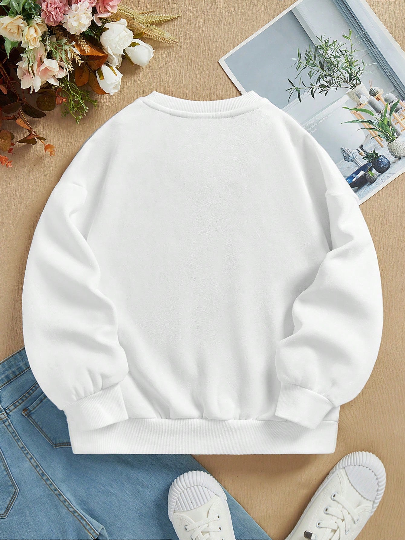 Tween Girl Casual Minimalist Cartoon Pattern Long Sleeve Sweatshirt, Suitable For Autumn And Winter