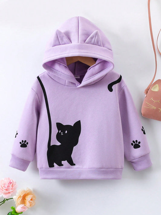 Young Girl Cat Print 3D Ear Design Thermal Hoodie