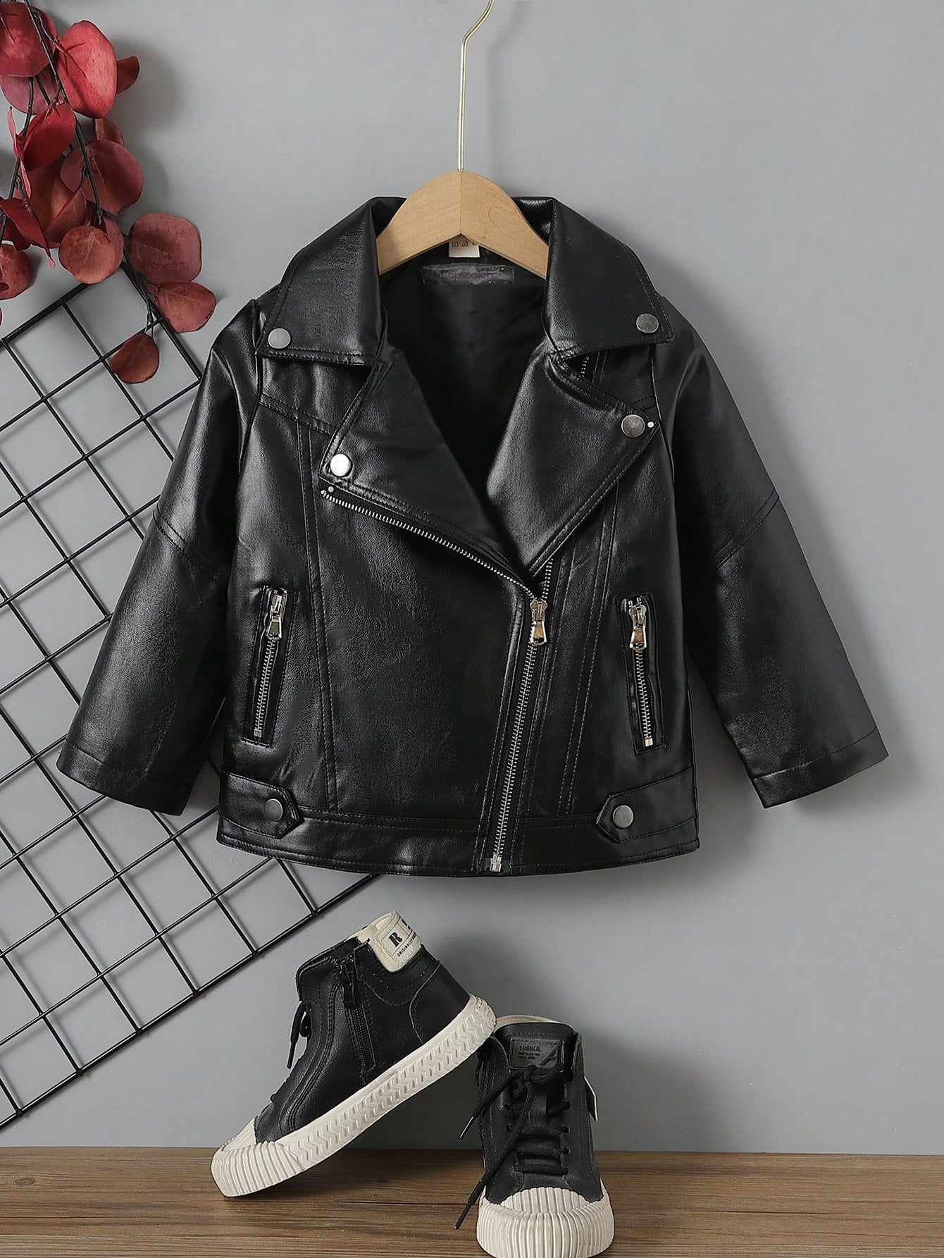 Young Boy Zip Up PU Leather Moto Jacket