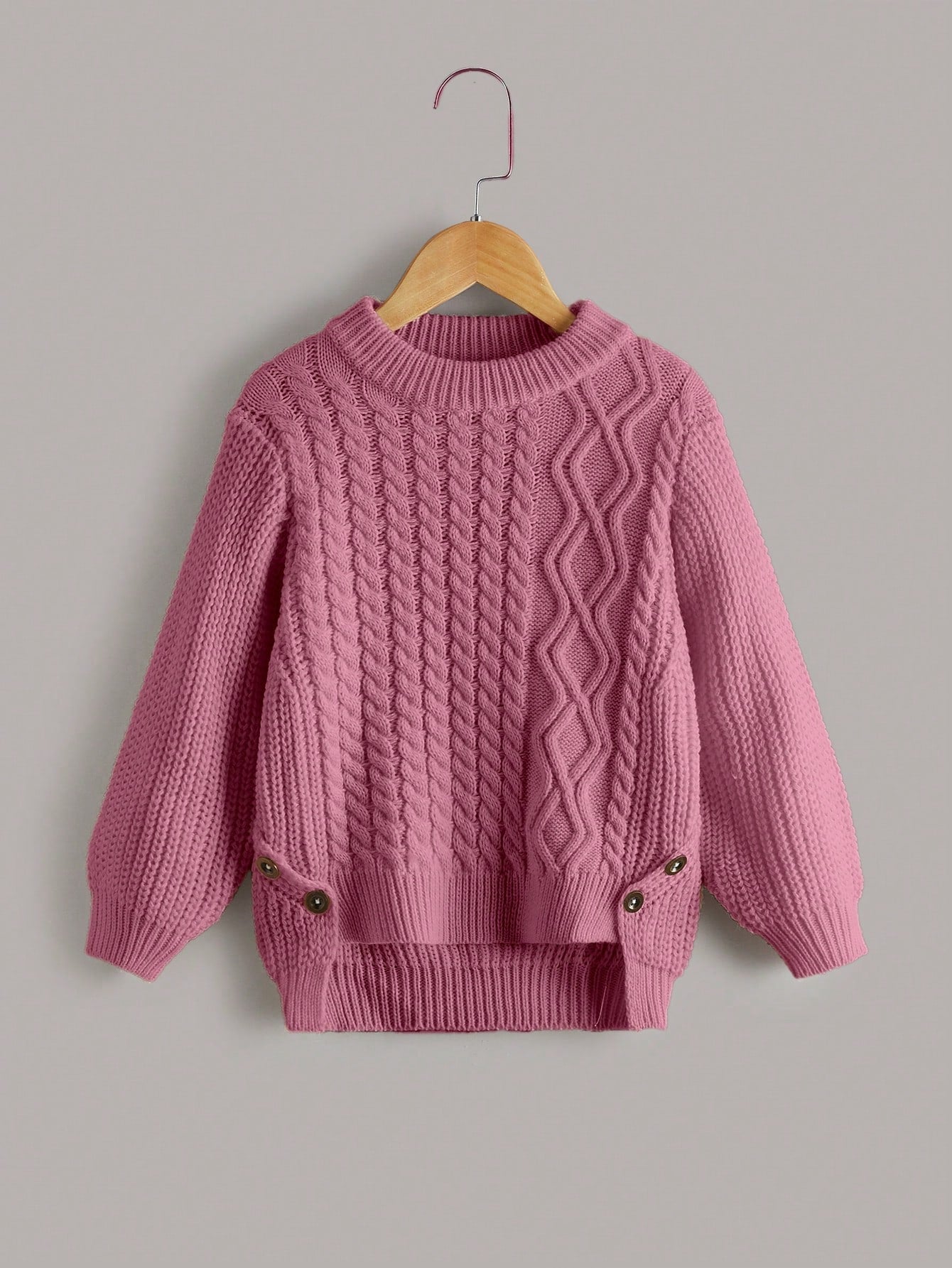 Young Girl Cable Knit High Low Hem Sweater