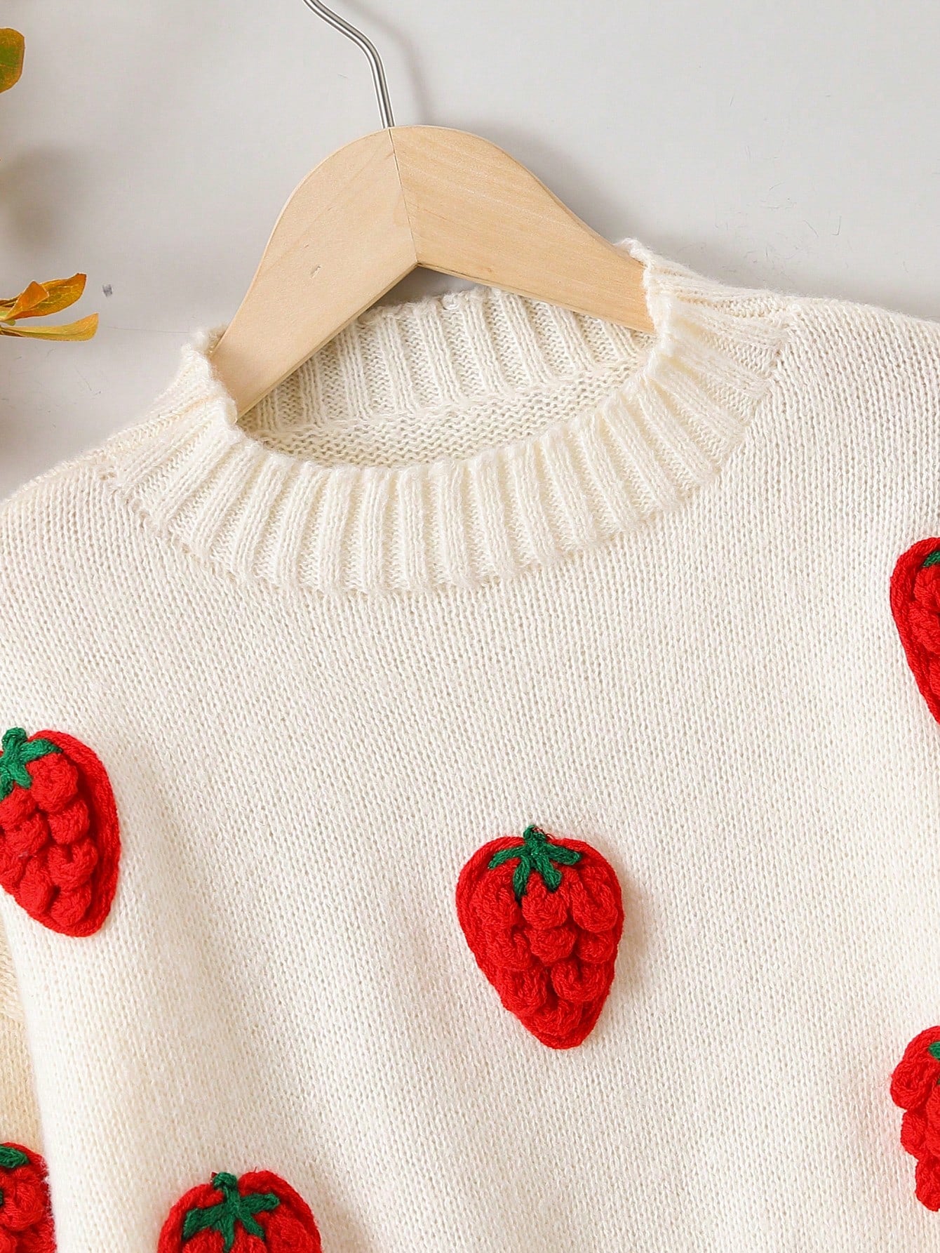 Teen Girl Strawberry Pattern Drop Shoulder Mock Neck Crop Sweater