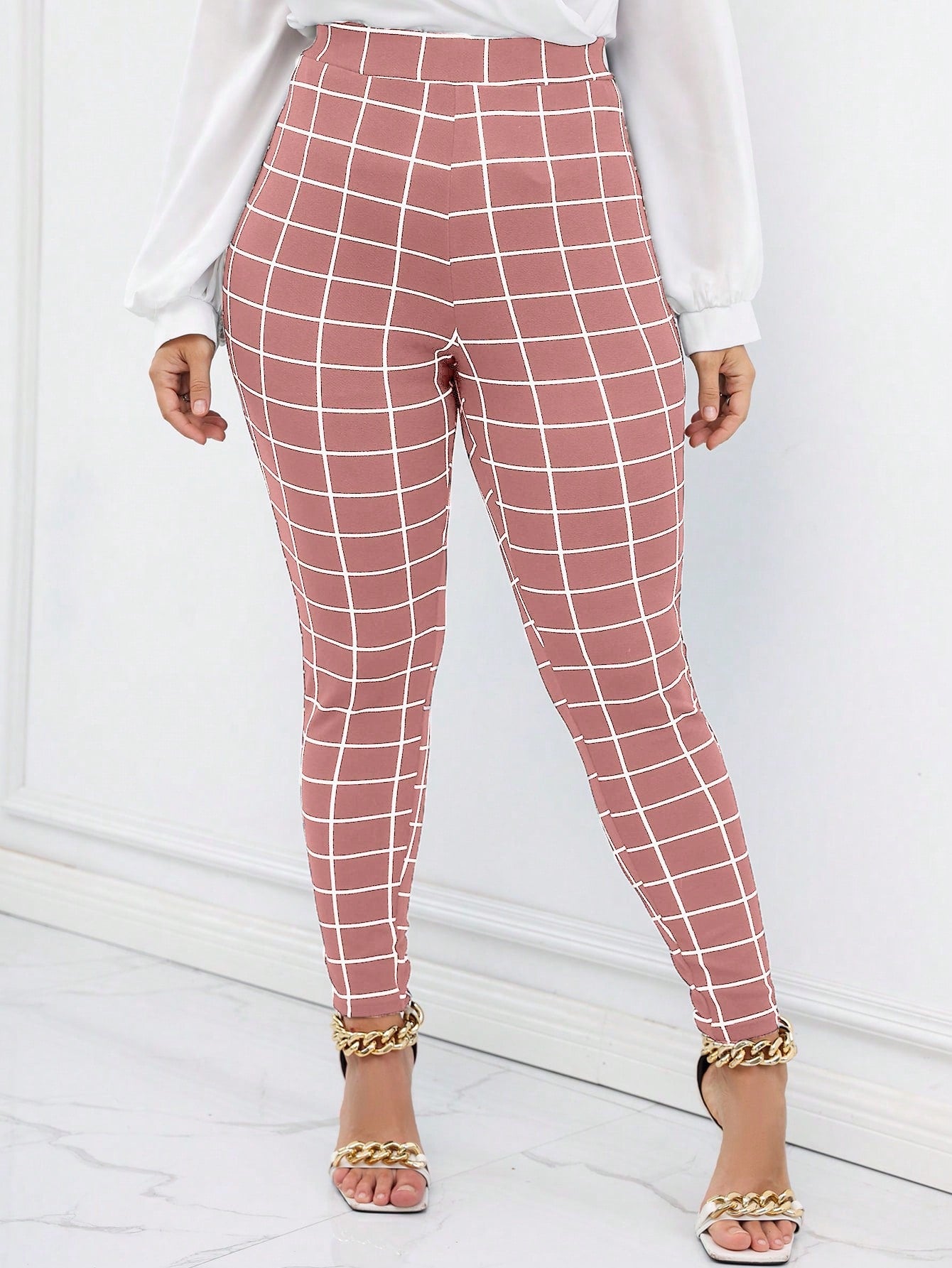 Plus Plaid Print Skinny Pants