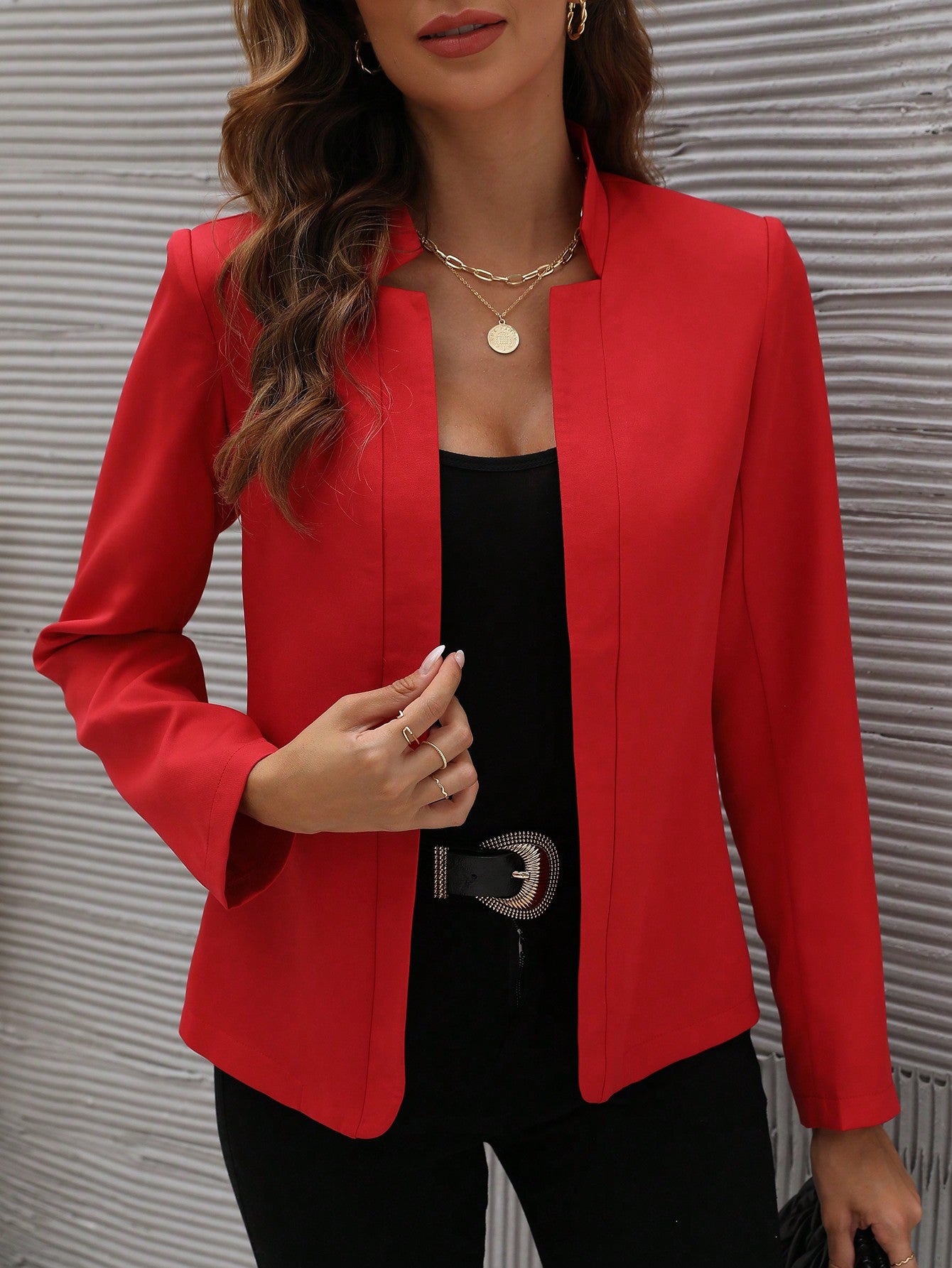 Solid Open Front Blazer