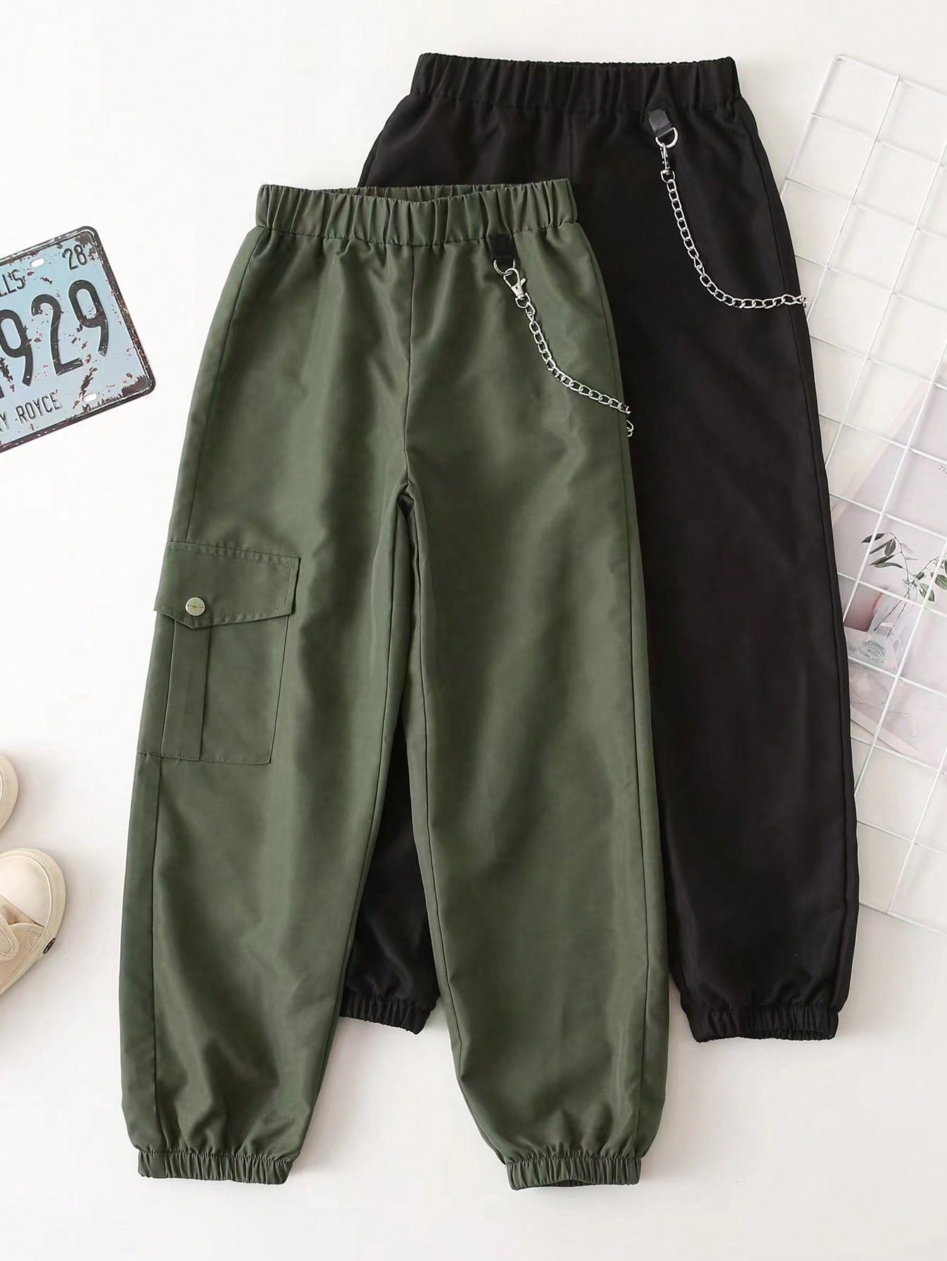 Tween Girl 2pcs Chain Detail Cargo Pants