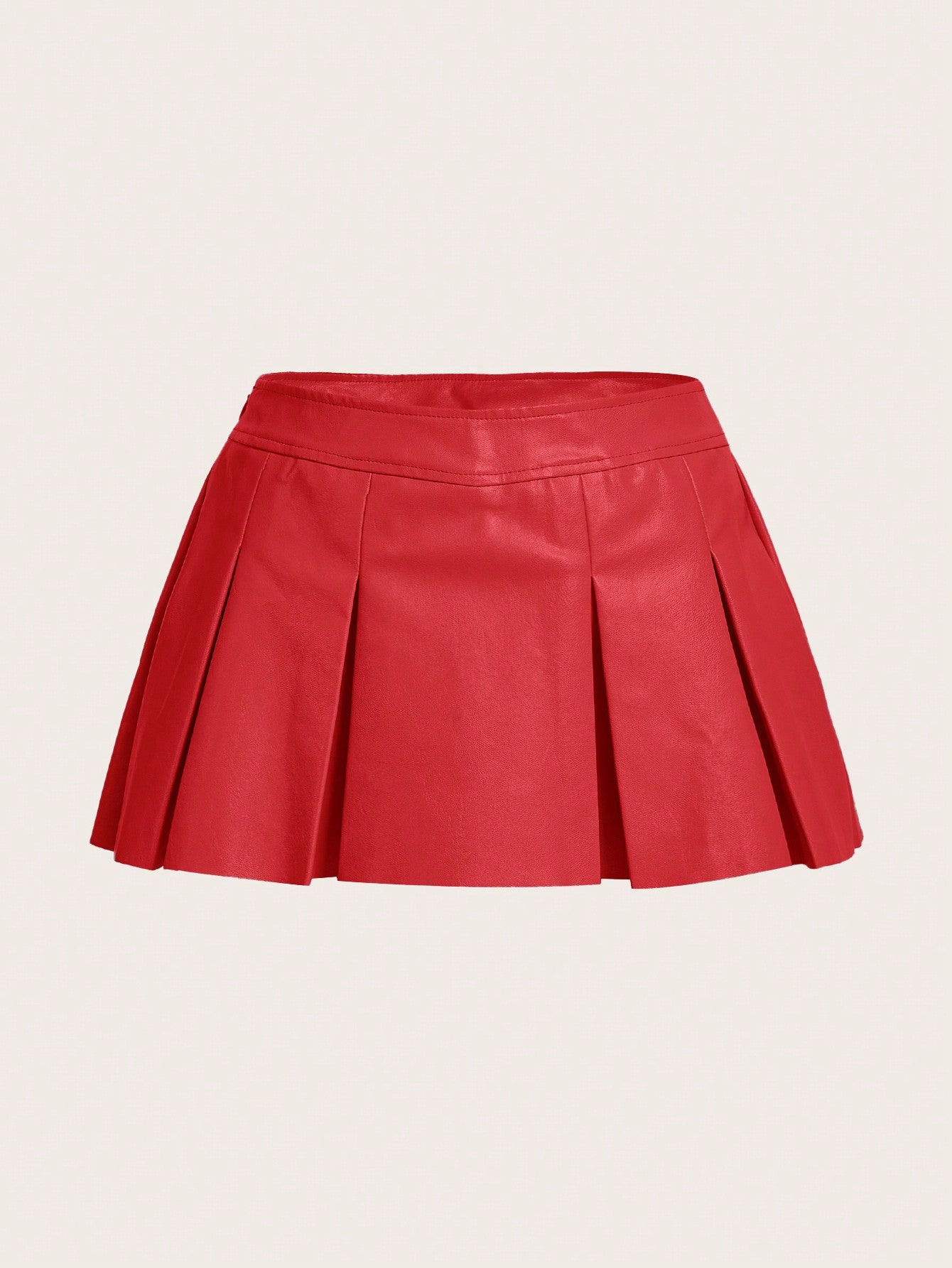 X Antonella Solid PU Leather Pleated Skirt