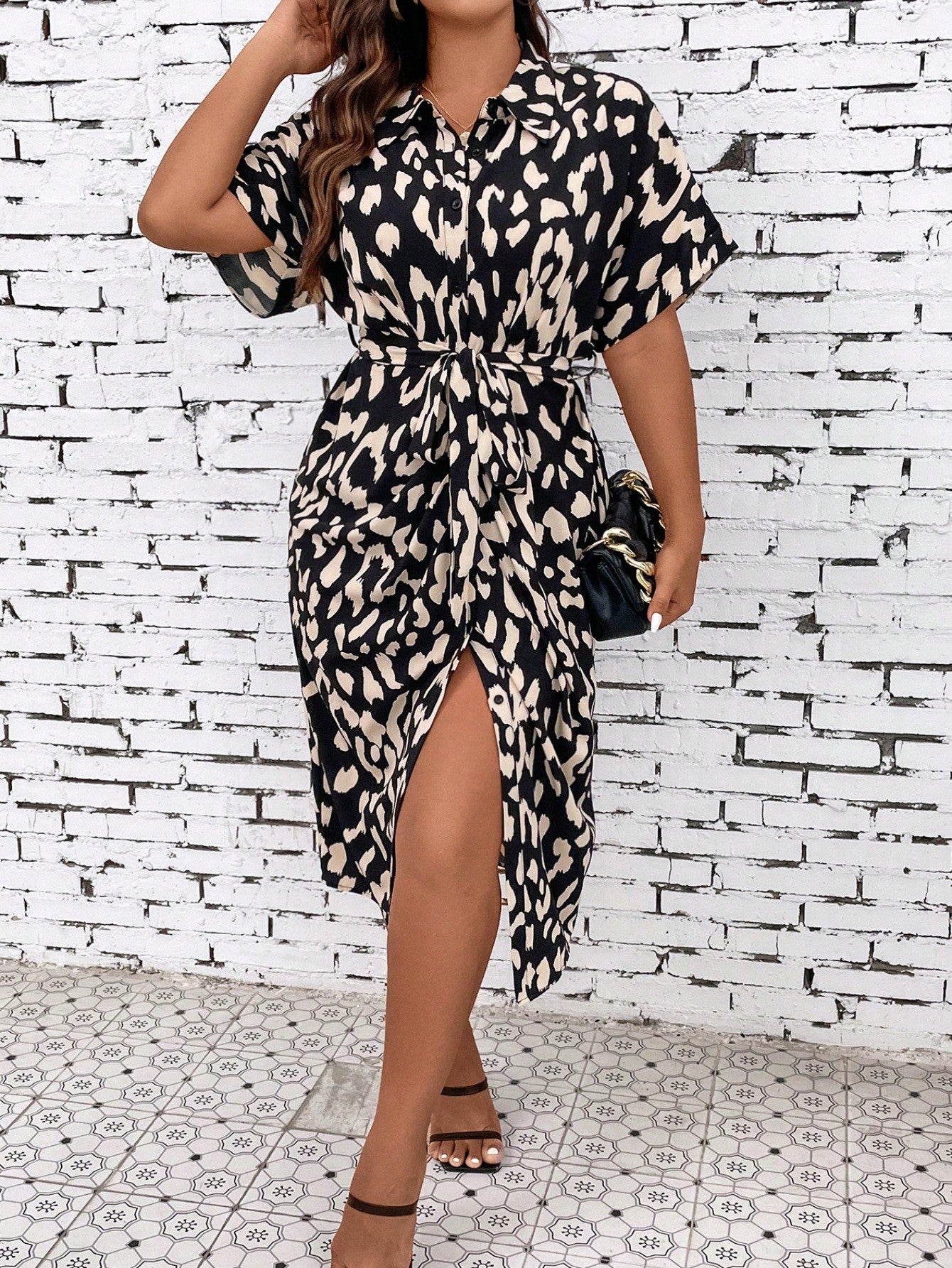 Plus Size Summer Casual All Over Printed Batwing Sleeve Dress